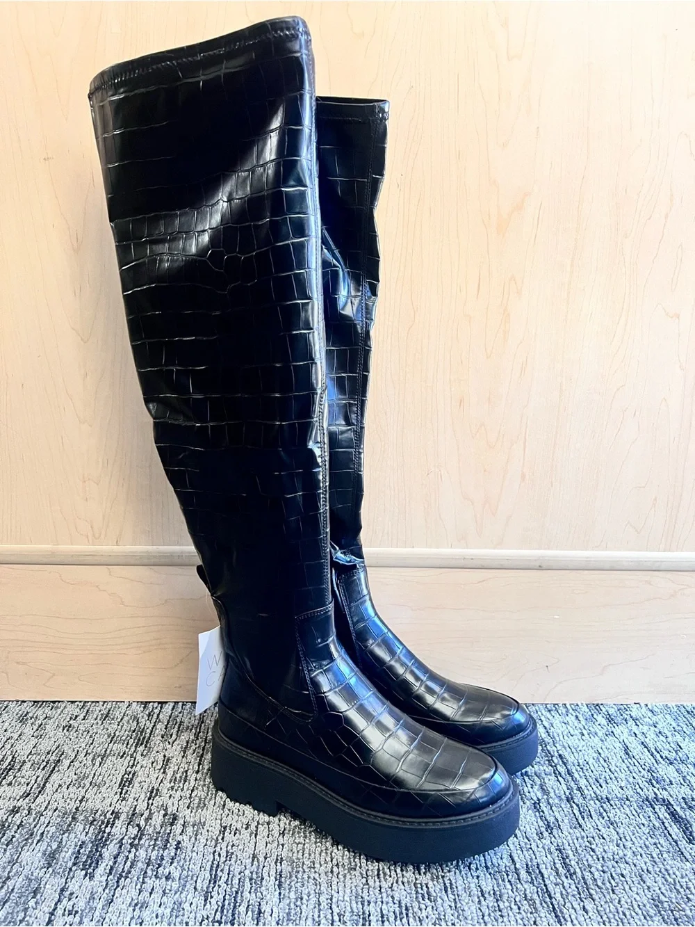 Franco Sarto Black Croc-Embossed Over-the-Knee Platform Boots